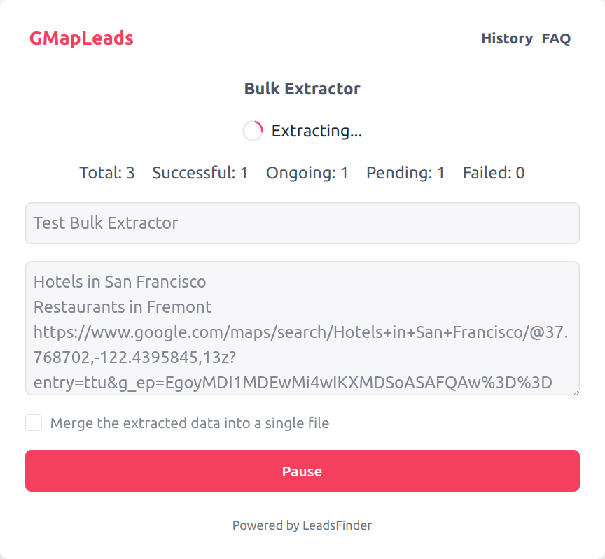 GMapLeads Bulk Extractor Extracting