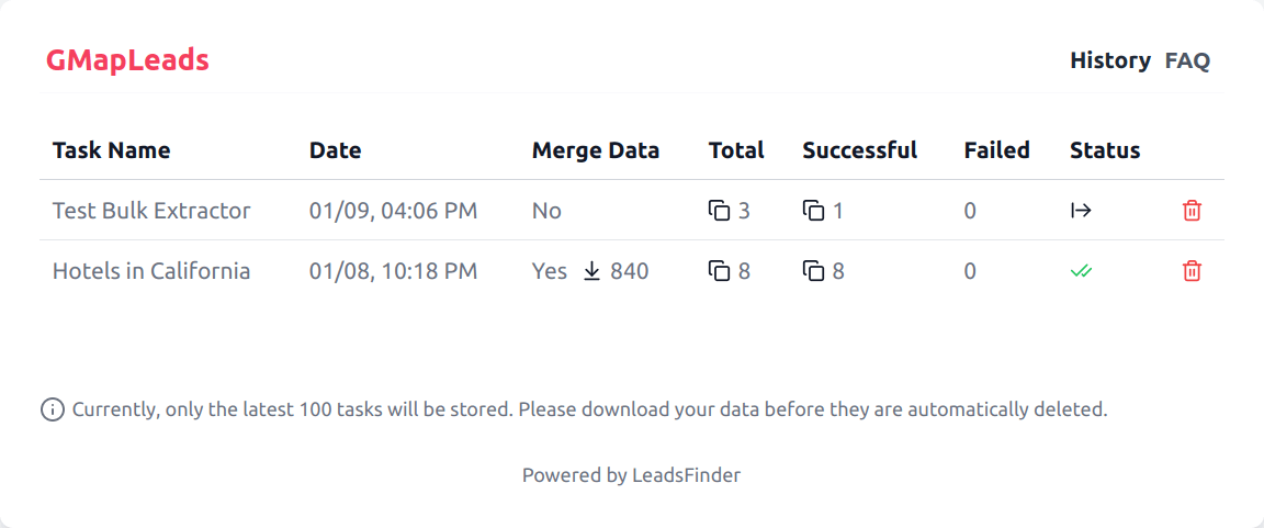 GMapLeads Bulk Extractor History