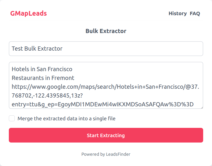 GMapLeads Bulk Extractor Start